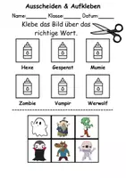 Vorschau - Mal- und Bastelvorlagen - Ausschneiden und kleben Halloween - Wortschatz basteln Feinmotorik (Grundschule) - Seite 1