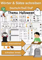 Vorschau - Arbeitsblätter - Halloween Wörter und Sätze schreiben und Silben DaZ/DaF, deutsch - Deckblatt