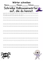 Vorschau - Arbeitsblätter - Halloween Wörter und Sätze schreiben und Silben DaZ/DaF, deutsch - Seite 1