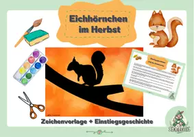 Vorschau - Mal- und Bastelvorlagen - Eichhörnchen im Herbst 🍂 + Einstiegsgeschichte 🐿️ - Deckblatt
