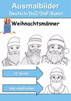 Vorschau - Arbeitsblätter - Ausmalbilder Weihnachtsmänner - Grundschule - Bastelvorlagen - Deckblatt