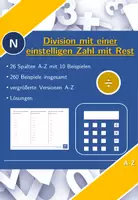 Vorschau - Arbeitsblätter - Division mit einer einstelligen Zahl mit Rest | Mathematik | 26 Spalten - Deckblatt