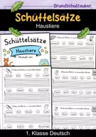 Vorschau - Arbeitsblätter - Schüttelsätze Miniheft - Haustiere | Deutsch 1. Klasse | Sätze schreiben - Deckblatt