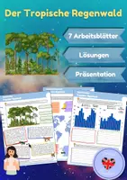 Vorschau - Arbeitsblätter - Tropischer Regenwald - Stockwerkbau, Tageszeitenklima, Bilderreihe, Wetterküche, Übersicht - Deckblatt