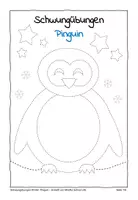 Vorschau - Mal- und Bastelvorlagen - Schwungübungen Winter: Pinguine (für Vorschule, Kindergarten/ Kita) - Seite 1
