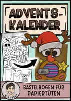 Vorschau - Mal- und Bastelvorlagen - Adventskalender aus Papiertüten, Rentiere - Deckblatt