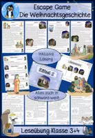 Vorschau - Spiele - Escape Room Weihnachtsgeschichte Klasse 3+4, Escape Rätsel Weihnachten, Exit Game, Leseförderung im Advent - Deckblatt