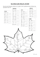 Vorschau - Arbeitsblätter - Herbstfensterbilder gestalten: Rechen-Mal-Blätter im Zahlenraum 100 - Seite 1