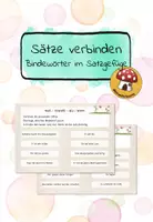 Vorschau - Aufgabenkarten - Sätze verbinden | Konjunktion | Satzgefüge | Übungskartei - Deckblatt