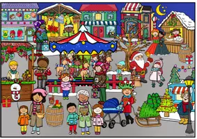 Vorschau - Arbeitsblätter - Wimmelbild Weihnachten, Weihnachtsmarkt Kindergarten, Grundschule, Förderschule, daZ - Seite 1