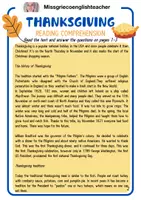 anteprima - Compiti in classe/Test - Thanksgiving Reading Comprehension Worksheet FREE PDF - Pagina 1