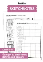 Vorschau - Arbeitsblätter - Sketchnotes Übungen Schriftarten, Rahmen und Banner - Deckblatt