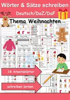 Vorschau - Arbeitsblätter - Weihnachten Wörter und Sätze schreiben und Silben DaZ/DaF, deutsch - Deckblatt