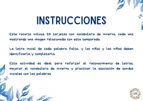 Vista previa - Tarjetas / Manipulativos - ¿Por qué letra empieza? Vocabulario invernal - página 1