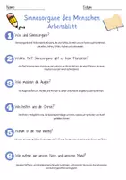 Vorschau - Arbeitsblätter - Sinnesorgane des Menschen Arbeitsblatt 1. & 2.Klasse Sinne Arbeitsblatt mit Lösungen - Seite 2