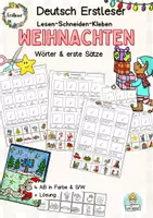 Vorschau - Arbeitsblätter - Lesen Schneiden Kleben Weihnachten, Leseübung Wörter erste Sätze, 1.Klasse, 2.Klasse, DaZ, Förderschule - Deckblatt