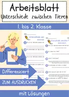 Vorschau - Arbeitsblätter - Unterschiede zwischen Tieren Arbeitsblatt 1. & 2.Klasse Artenvielfalt Arbeitsblatt mit Lösungen - Deckblatt