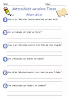 Vorschau - Arbeitsblätter - Unterschiede zwischen Tieren Arbeitsblatt 1. & 2.Klasse Artenvielfalt Arbeitsblatt mit Lösungen - Seite 1