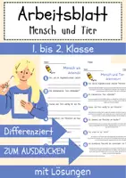 Vorschau - Arbeitsblätter - Mensch und Tier Arbeitsblatt 1. & 2.Klasse Mensch-Tier-Beziehung Arbeitsblatt mit Lösungen - Deckblatt