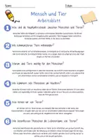Vorschau - Arbeitsblätter - Mensch und Tier Arbeitsblatt 1. & 2.Klasse Mensch-Tier-Beziehung Arbeitsblatt mit Lösungen - Seite 2