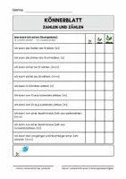 Vorschau - Anderer Materialtyp - Könnerblatt / Leistungsrückmeldung /Rückmeldebogen / Kompetenzübersicht: ZAHLEN UND ZÄHLEN - Deckblatt