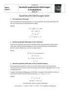 Vorschau - Arbeitsblätter - Quadratische Gleichungen lösen - Erklärung mit Beispiel und weiteren Übungen - Deckblatt
