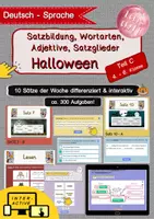 Vorschau - Arbeitsblätter - MATERIALKOMBI *Print + Interactive* HALLOWEENsätze Kl. 2-6 - Satz des Tages / der Woche, Rechtschreibung, Grammatik - Seite 1
