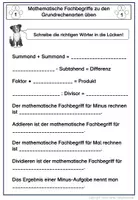 Vorschau - Arbeitsblätter - Mathematische Fachbegriffe Grundrechenarten Mathe 3. Klasse, 4. Klasse - Seite 3