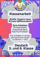 Vorschau - Fördermaterial/Inklusion - Unsere neue Schule | 3x Klassenarbeit Deutsch – Brief - Deckblatt