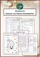 Vorschau - Mal- und Bastelvorlagen - Rechnen und Rätseln Weihnachten Klasse 2, Währungen, Addition, Subtrahieren, Labyrinth, Rechnen und Malen - Deckblatt