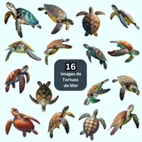 Aperçu - Matériel pour travaux manuels / dessin - Tortues de Mer SVG EPS PNG JPG PDF, 16 Animal Marin 300 DPI - Page de couverture