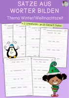 Vorschau - Arbeitsblätter - Sätze aus Wörter bilden, Winter, Weihnachten, Satzbildung - Deckblatt