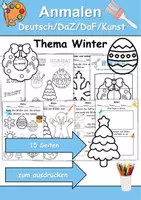 Vorschau - Arbeitsblätter - Winter Anmalen Wortschatz - Deutsch/DaZ/DaF/Kunst - Klasse 1 und 2 - Deckblatt