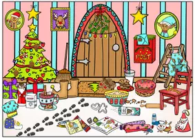 Vorschau - Unterrichtsreihen - Paket Wimmelbild Wichteltür Arbeitsblätter, Bildkarten, Wortkarten Weihnachten - Seite 2