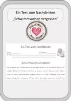 Vorschau - Merkblätter - Abschreibtext - ein Text zum Nachdenken - Schwimmsachen vergessen - Deckblatt