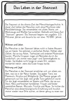 Vorschau - Stundenentwürfe - Lesetext Steinzeit differenziert Klasse 2, 3, 4 - Seite 1
