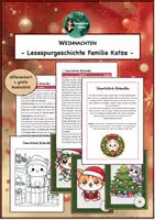 Vorschau - Arbeitsblätter - Lesespurgeschichte Weihnachten Katze, differenziert, Schnurrtastische Weihnachten, Lesen, Malen, Rätsel - Deckblatt