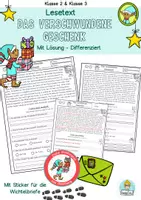 Vorschau - Arbeitsblätter - Leseübung Weihnachten das verschwundene Geschenk Leseverstehen Klasse 2, 3, DaZ - Deckblatt