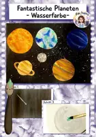 Vorschau - Stundenentwürfe - Fantastische Planeten Wasserfarbe, Kunst Grundschule - Deckblatt