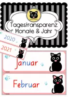 Vorschau - Präsentationen/Tafelbilder - Tagestransparenz Monate & Jahr "Katze" | Katzenklasse - Deckblatt