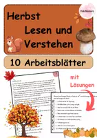 Vorschau - Unterrichtsreihen - Herbst Arbeitsblätter | Lesen und Verstehen | 10 Arbeitsblätter mit Lösungen - Deckblatt