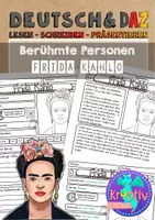 Vorschau - Arbeitsblätter - Frida Kahlo Kunst und Künstler im Kunstunterricht / Deutschunterricht Lesen Schreiben Präsentieren Personenbeschreibung - Deckblatt