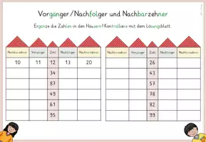 Vorschau - Arbeitsblätter - Arbeitsblatt: Vorgänger, Nachfolger, Nachbarzehner im ZR bis 100, Förderung Zahlvorstellung, mit Lösung - Seite 1