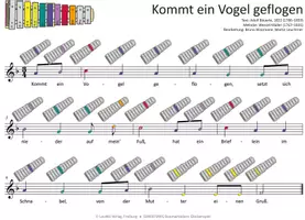 Vorschau - Audio-Dateien - Kommt ein Vogel geflogen - MP3-Dateien & Noten für Keyboard, Klavier, Melodica, Blockflöte, Gitarre und verschiedene Glockenspiele - Deckblatt