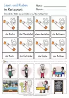 Vista previa - Hojas de trabajo - Alemán im Restaurant essen gehen Deutsch Lesen und Kleben - página 3