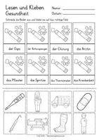 Vorschau - Arbeitsblätter - Gesundheit / Krankheiten / beim Arzt Lesen und Kleben Deutsch Arbeitsblätter - Seite 3