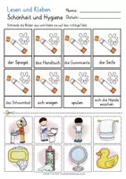 Vorschau - Arbeitsblätter - Lesen und Kleben Deutsch Hygiene, Pflege, Schönheit - Seite 3