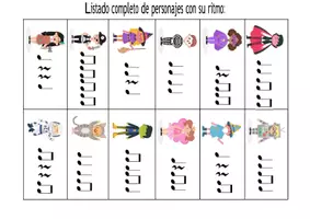 Vista previa - Hojas de trabajo - Bingo musical asociativo de ritmos y personages - Portada