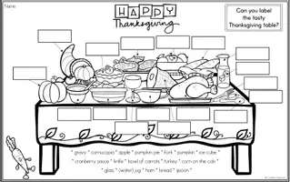 Vista previa - Hojas de trabajo - Thanksgiving Dinner - Labelling Worksheet - página 1