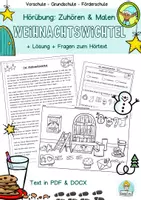 Vorschau - Arbeitsblätter - Hörverstehen Zuhören und Malen Hörübung Weihnachten Grundschule, DaZ, DaF, - Deckblatt